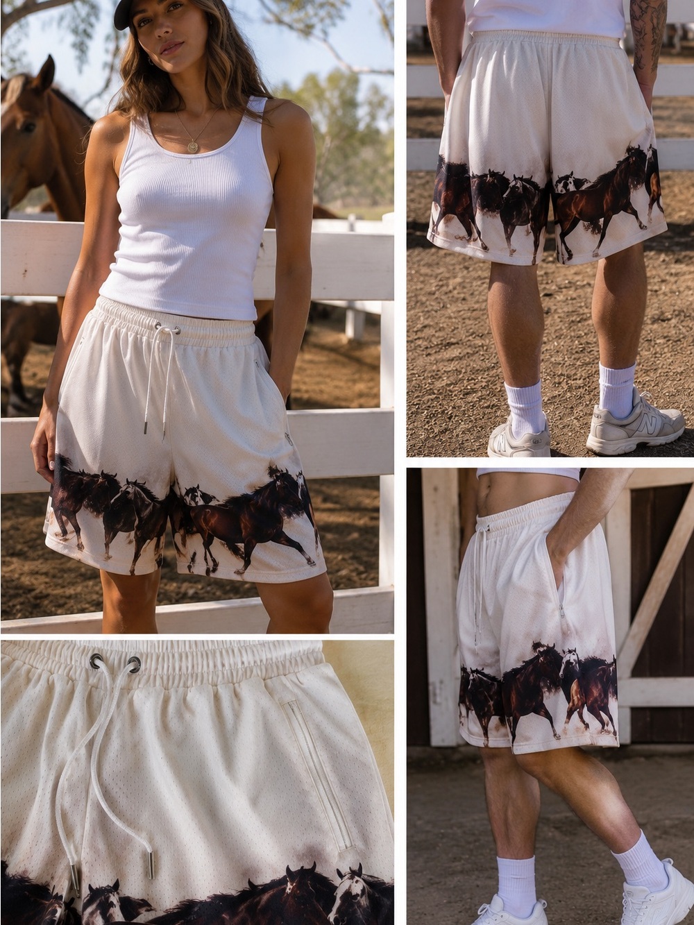 Maison Article Horse Print Equestrian Western Mesh Athletic Shorts